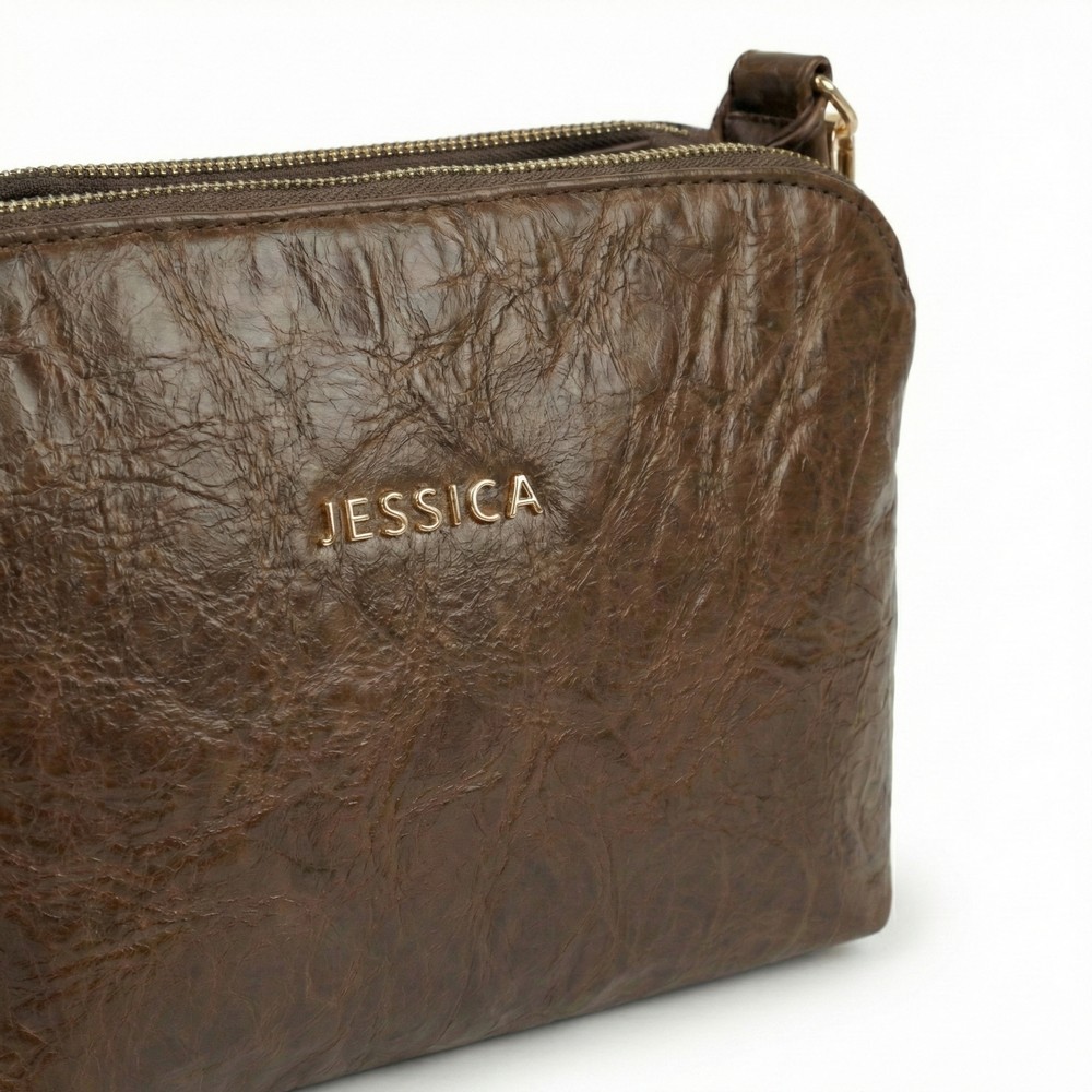 شنطة كروس جلد إيطالي مستورد لون بني مقاس 15×25 بسوست وإكسسوار مستورد